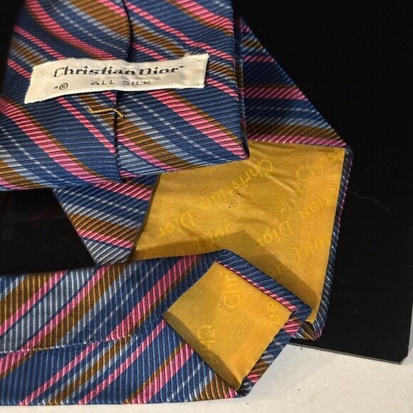Dior Mid Century Modern Neckwear Tie 100% All Silk Neon Orange Blue ink Brown - Picture 5 of 5